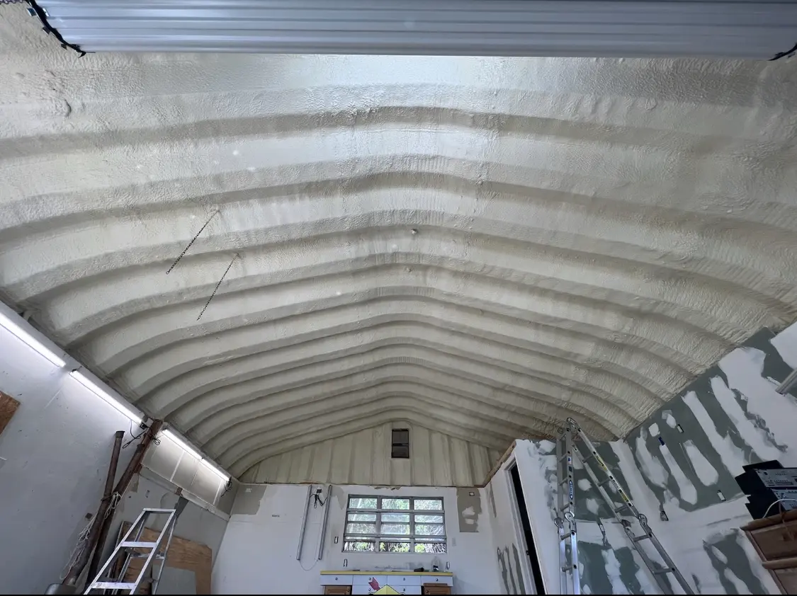 Spray polyurethane foam applied to the underside of a metal roof deck in Poughkeepsie